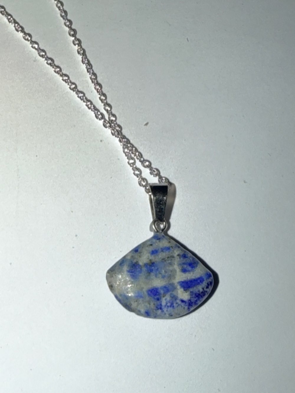 New S925 Sterling Silver Chain Necklace Artisan Blue Lapis Lazuli Fan Pendant - Picture 12 of 12